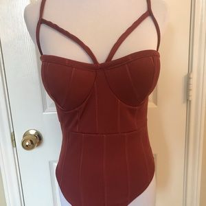 Boohoo maroon/burgundy body suit. Size small